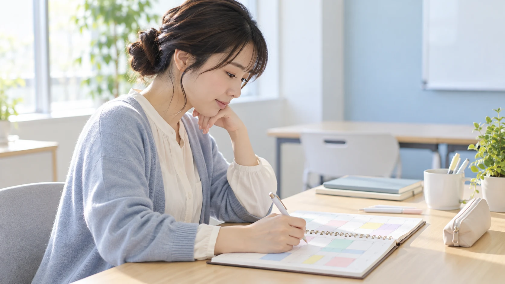 生活リズムを振り返り手帳に書き込むイメージ