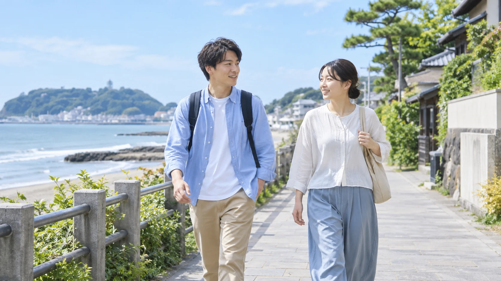 海沿いの道でウォーキングをするイメージ